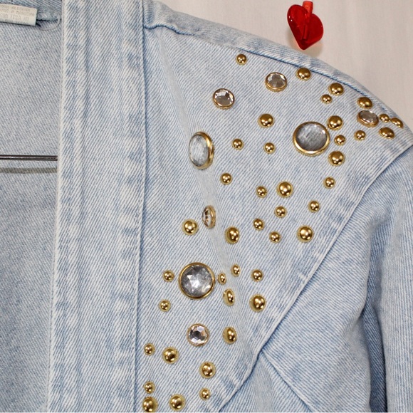Vintage 80s light wash denim jacket women’s large studded details pockets - Picture 5 of 5